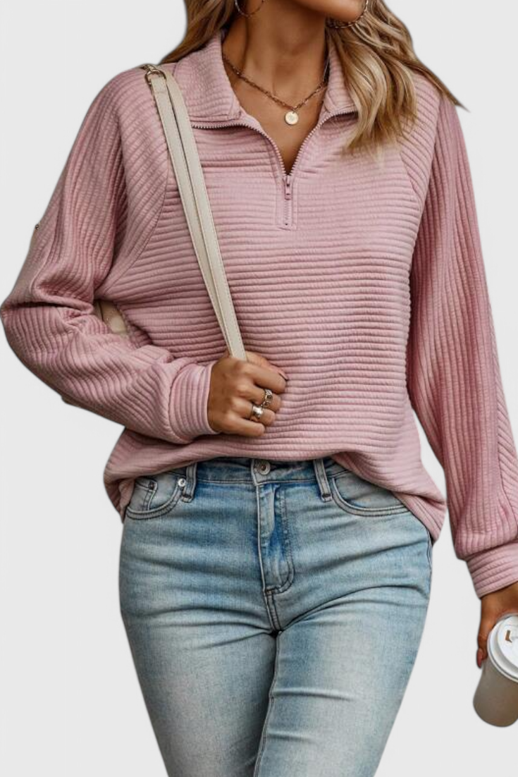 Helene | Jersey de Cuello en V con Cremallera y Manga Larga