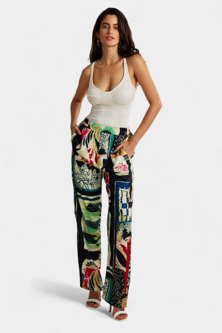 Arce Pantalones Rectos de Cintura Alta con Estampado Floral