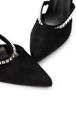 Sandalias de tacón alto con punta afilada adornadas con strass