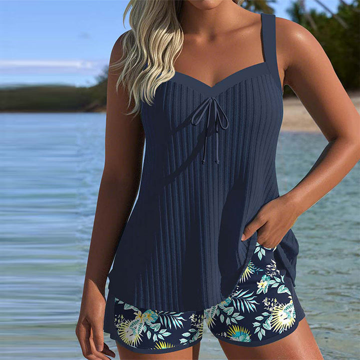 ALBA™ | Tankini Rayado de Dos Piezas Corto de Playa