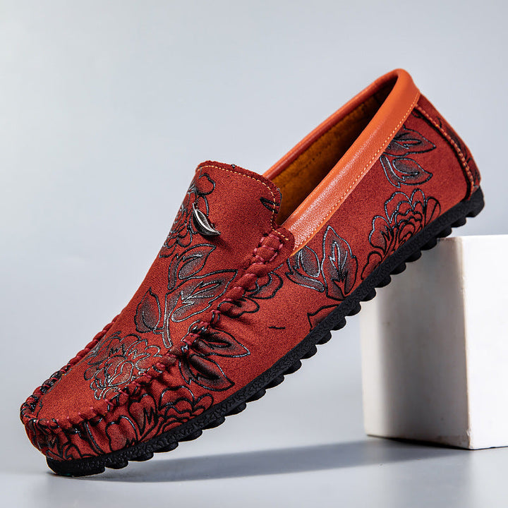 Mocasines florales de piel