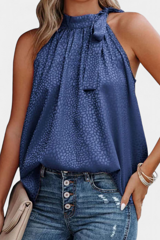 Adela | Top sin Mangas de Leopardo con Cuello Alto y Lazo