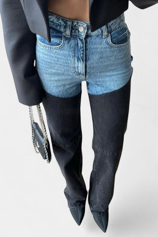 Mijie Jeans de tiro alto con patchwork y pierna recta