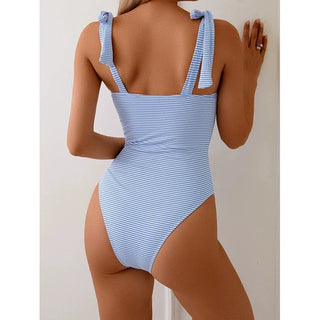 MÍA™ | Bañador Esculpido Rayas Azul Cielo