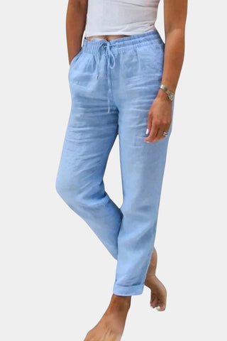 Violeta Pantalones de Lino Mezclado Ajuste Relajado