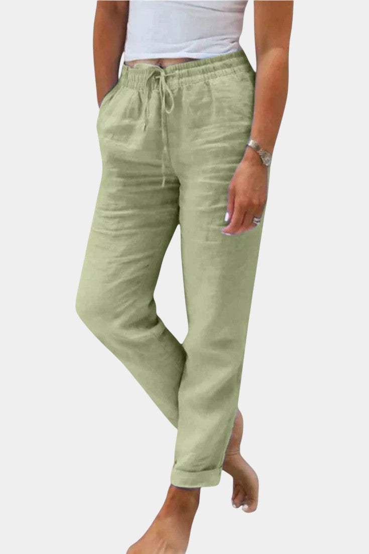 Violeta Pantalones de Lino Mezclado Ajuste Relajado