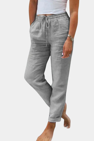 Violeta Pantalones de Lino Mezclado Ajuste Relajado