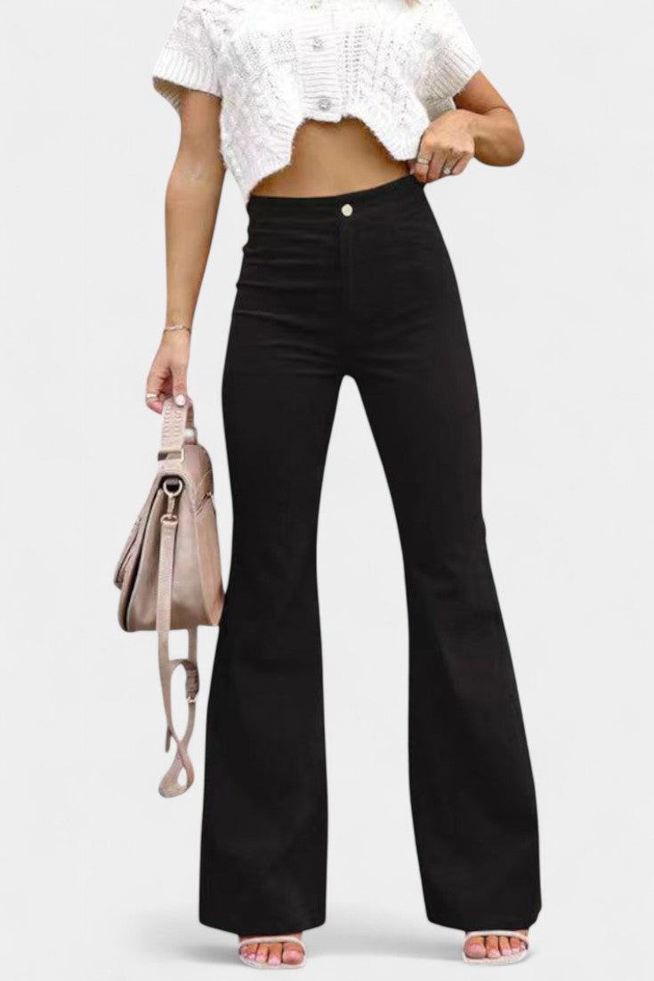 Kiara Pantalones de Terciopelo de Pierna Ancha de Cintura Alta