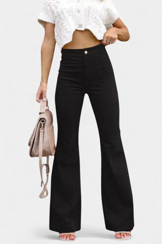 Kiara Pantalones de Terciopelo de Pierna Ancha de Cintura Alta
