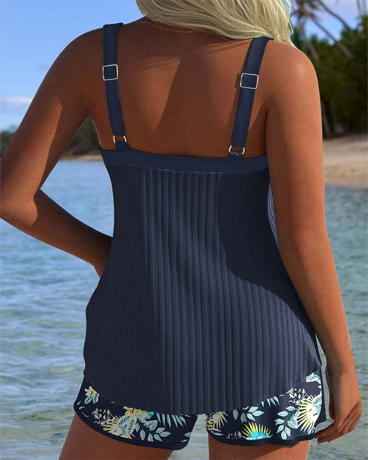 ALBA™ | Tankini Rayado de Dos Piezas Corto de Playa