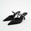 Sandalias de tacón alto con punta afilada adornadas con strass