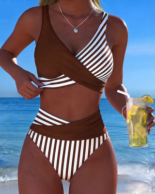 EVA™ | Bikini Cruzado Rayado Impreso