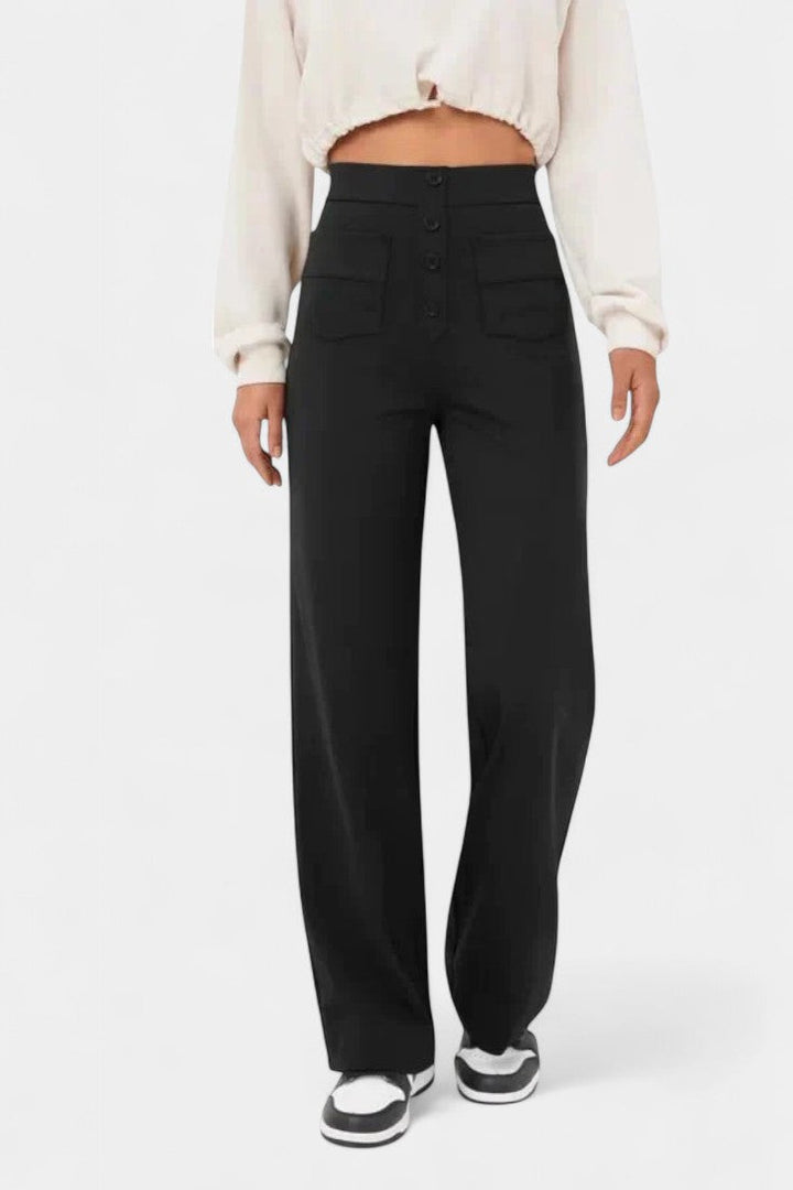 Nova Pantalones Rectos de Cintura Alta y Elasticidad