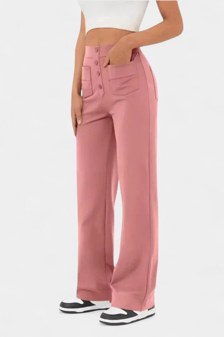 Nova Pantalones Rectos de Cintura Alta y Elasticidad