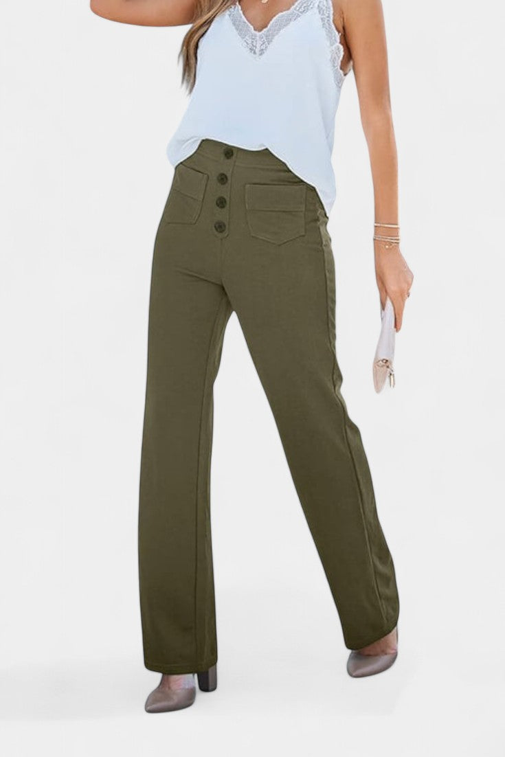 Nova Pantalones Rectos de Cintura Alta y Elasticidad