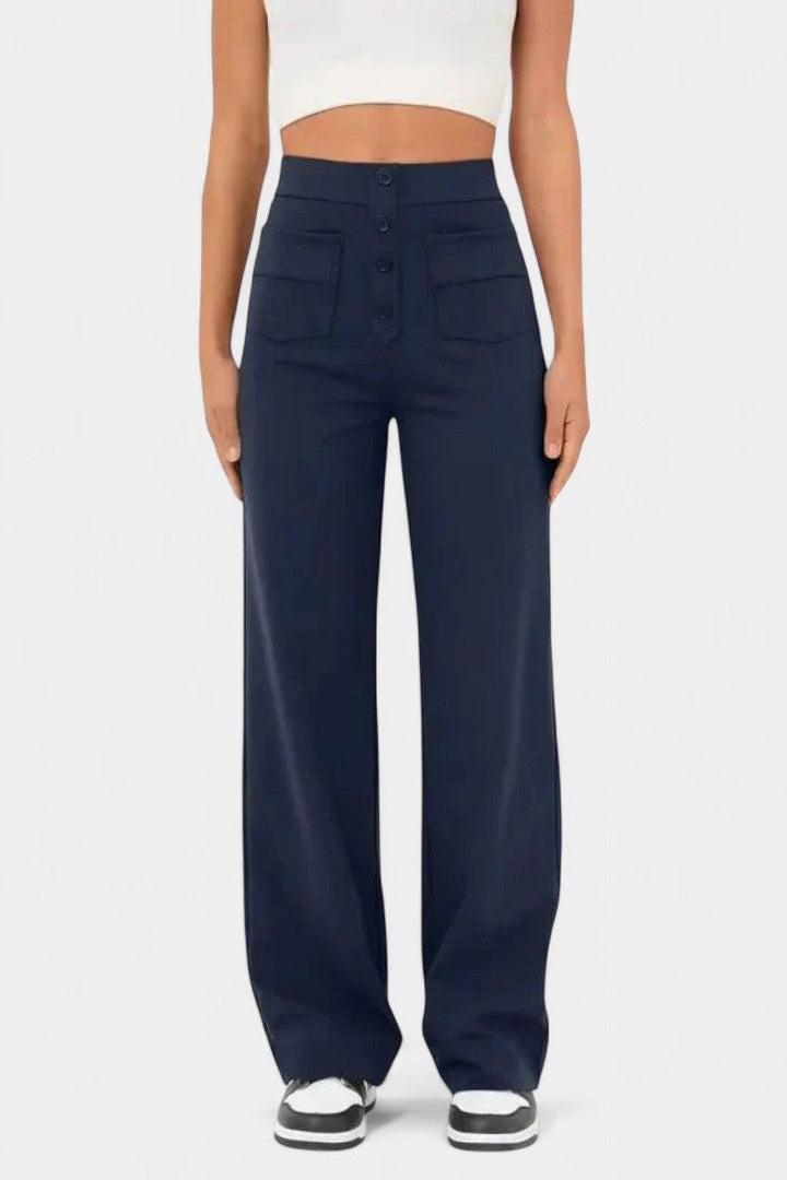 Nova Pantalones Rectos de Cintura Alta y Elasticidad