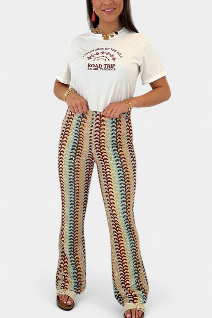Carlie Pantalón Acampanado Estampado Retro