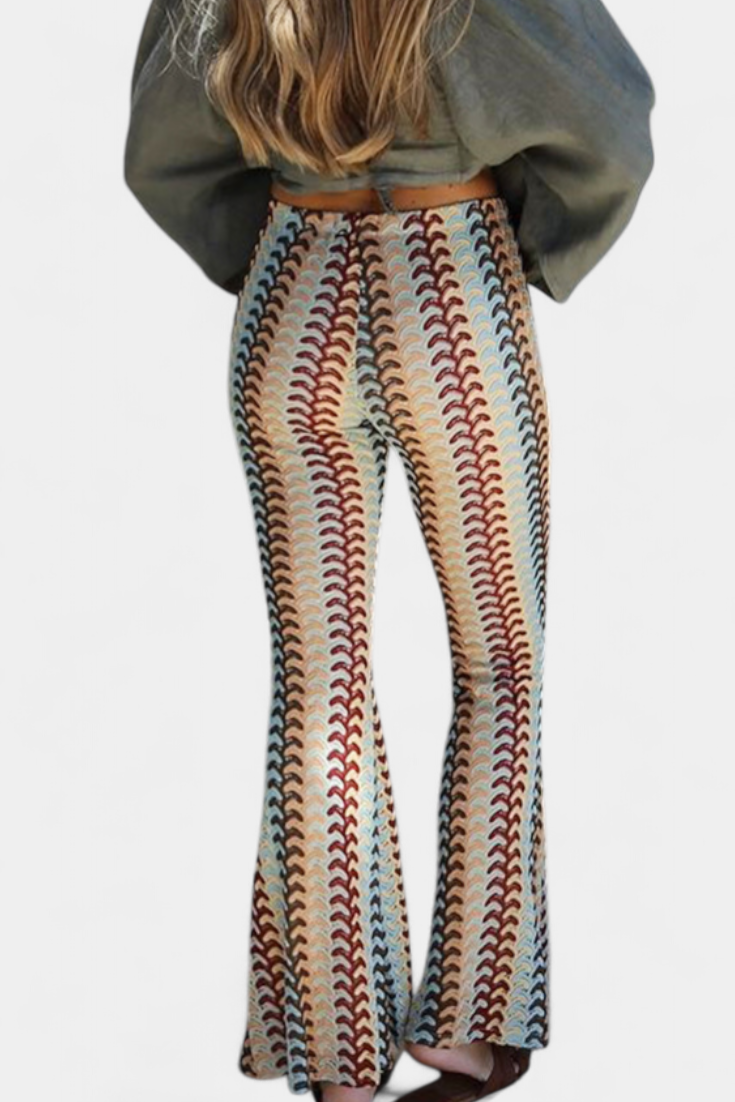 Carlie Pantalón Acampanado Estampado Retro