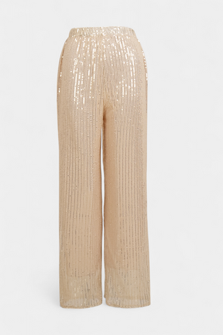 Elva Pantalones de Lentejuelas de Cintura Alta y Corte Holgado