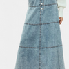 Lorraine Falda Maxi de Denim con Detalle de Pluma