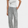Elva Pantalones de Lentejuelas de Cintura Alta y Corte Holgado