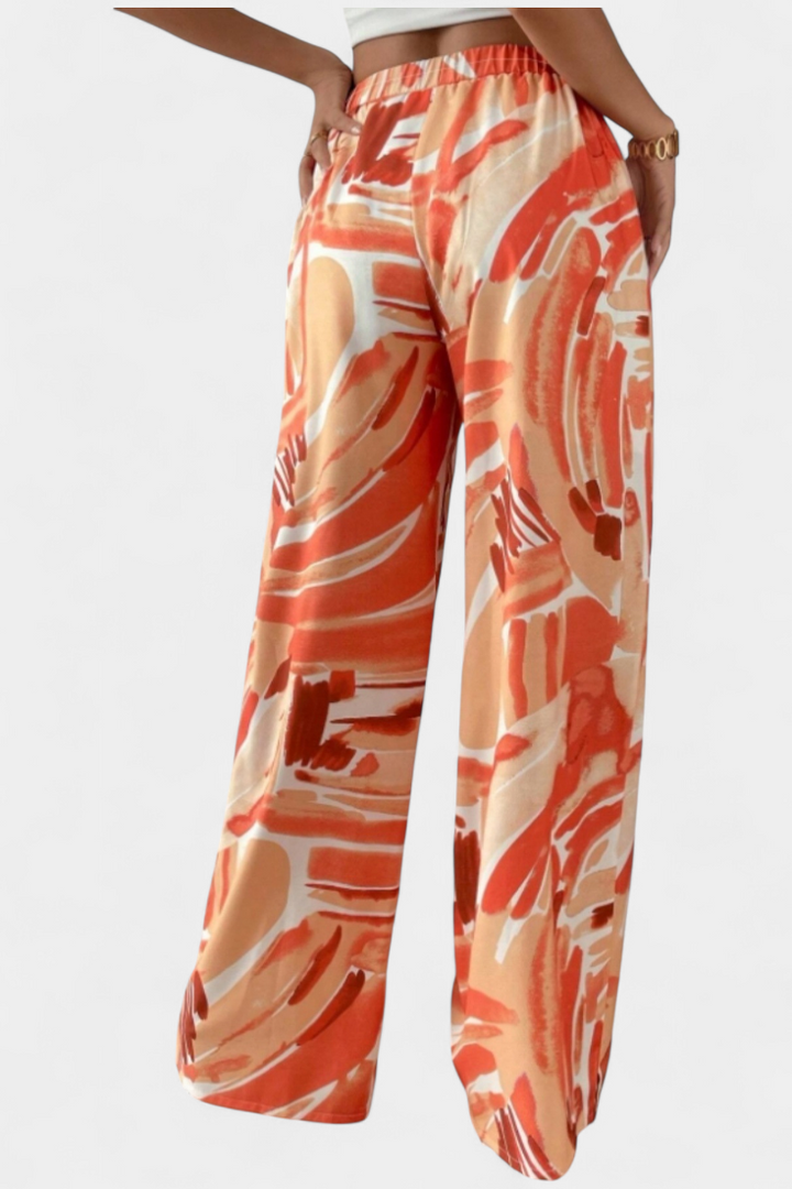 Senda Pantalones de Pierna Ancha con Estampado Abstracto