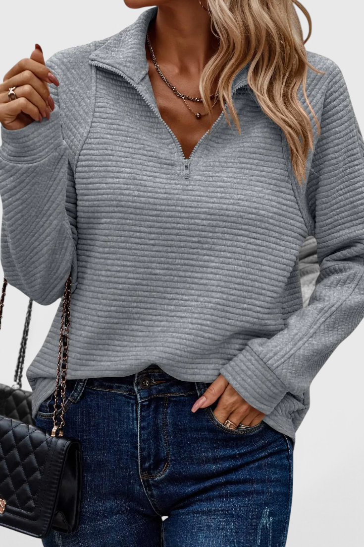 Helene | Jersey de Cuello en V con Cremallera y Manga Larga