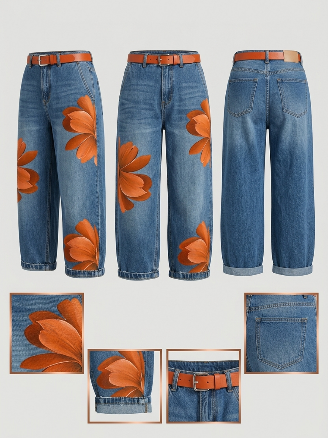 AMALIA | Jeans Casual con Estampado Artístico Naranja