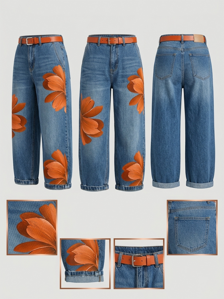 AMALIA | Jeans Casual con Estampado Artístico Rojo
