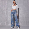 FLOR  | Jeans de Pierna Recta con Estampado Floral