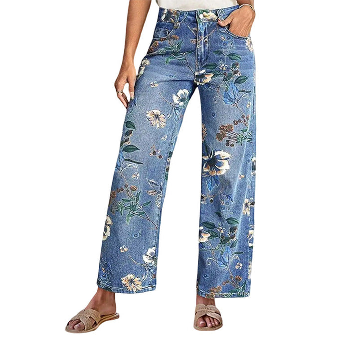 FLOR  | Jeans de Pierna Recta con Estampado Floral