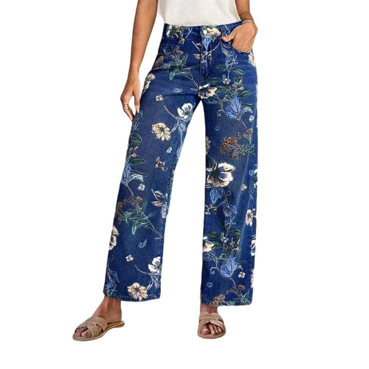 FLOR  | Jeans de Pierna Recta con Estampado Floral